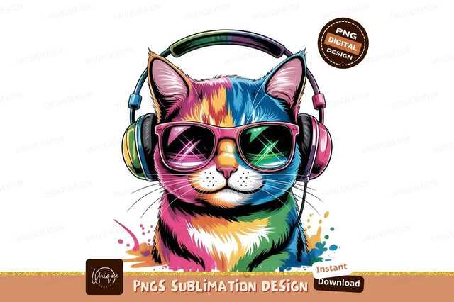 Cool Cat Wearing Headphones And Glasses Sublimation Designangry 