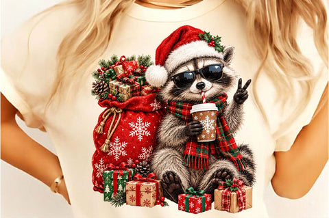 Cool Christmas Raccoon Coffee PNG Sublimation SVGista 