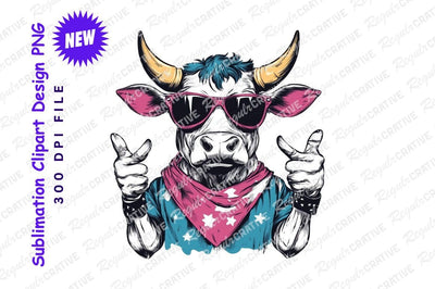 Cool cow cartoon vector illustration clipart png Sublimation Regulrcrative 