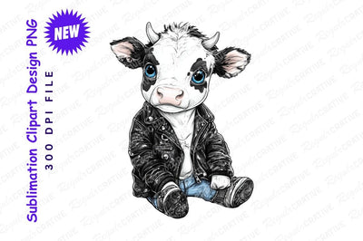 Cool cow wearing leather jacket clipart png Sublimation Regulrcrative 