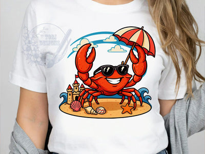Cool Crab Cartoon T-Shirt PNG, Orange Red Shell, Dark Sunglasses, Grinning Crab, Cartoon Illustration, Skinny Tumbler, Sublimation PNG Sublimation ToriDesigns 