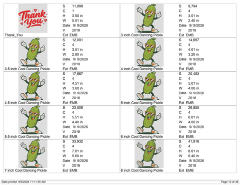 Cool Dancing Pickle Embroidery Design – Funny Pickle Character Machine Embroidery File, Cute Food Cartoon Design Embroidery/Applique DESIGNS PatternFeed8 