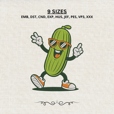 Cool Dancing Pickle Embroidery Design – Funny Pickle Character Machine Embroidery File, Cute Food Cartoon Design Embroidery/Applique DESIGNS PatternFeed8 