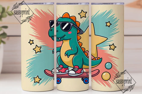 Cool Dino Skater 20oz Tumbler Wrap Sublimation sassyprint 