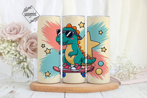 Cool Dino Skater 20oz Tumbler Wrap Sublimation sassyprint 