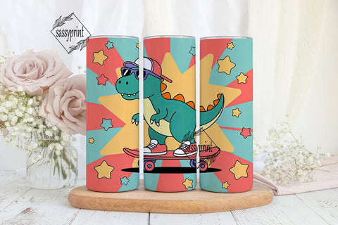 Cool Dino Skater 20oz Tumbler Wrap Sublimation sassyprint 