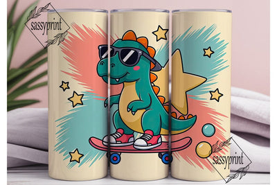 Cool Dino Skater 20oz Tumbler Wrap Sublimation sassyprint 
