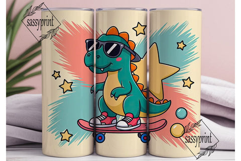 Cool Dino Skater 20oz Tumbler Wrap Sublimation sassyprint 