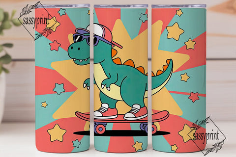Cool Dino Skater 20oz Tumbler Wrap Sublimation sassyprint 
