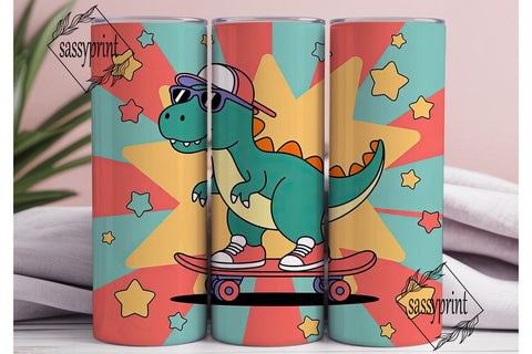 Cool Dino Skater 20oz Tumbler Wrap Sublimation sassyprint 