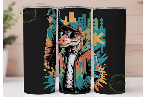 Cool Dinosaur Graffiti 20oz Tumbler Wrap Sublimation PixelChick 