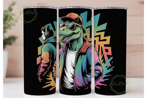 Cool Dinosaur Graffiti 20oz Tumbler Wrap Sublimation PixelChick 