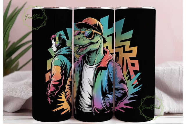 Cool Dinosaur Graffiti 20oz Tumbler Wrap Sublimation PixelChick 