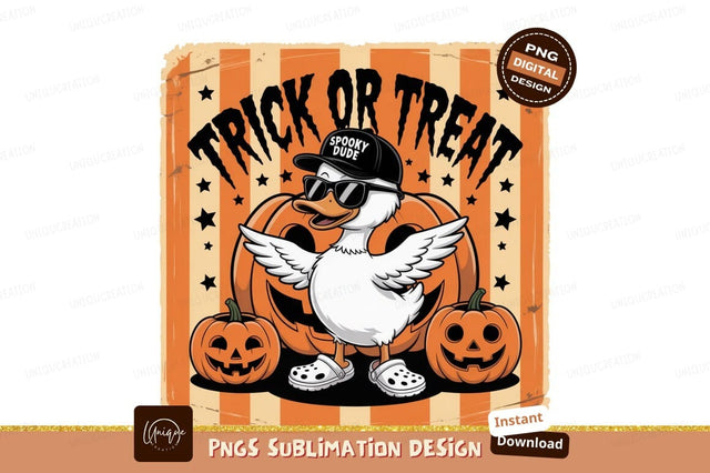 Cool duck trick or treat halloween pumpkin Sublimation Designangry 