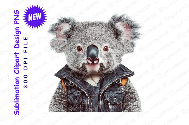 Cool koala wearing leather jacket clipart png Sublimation Regulrcrative 