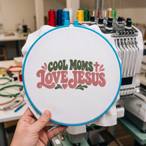 Cool Moms Love Jesus Embroidery Design – Retro Christian Mom Faith Typography Machine Embroidery File Embroidery/Applique DESIGNS PatternFeed8 