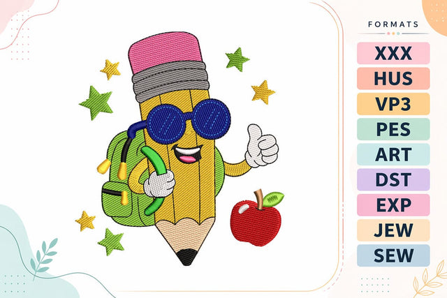 Cool Pencil Character Back To School Embroidery Design Embroidery/Applique DESIGNS sg embroidery 
