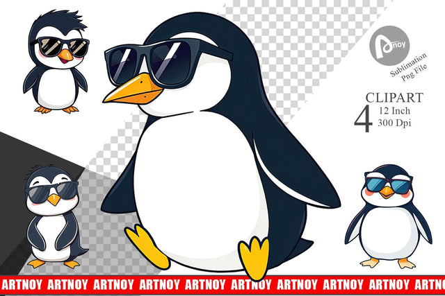 Cool Penguin Clipart Sublimation artnoy 