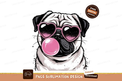 Cool Pug With Sunglasses And Bubblegum Sublimation Designangry 