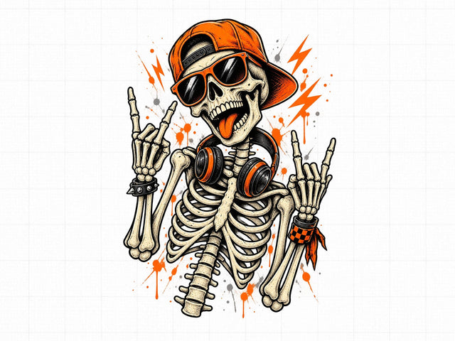 Cool Rocker Skeleton Halloween PNG SVG artprintfile 