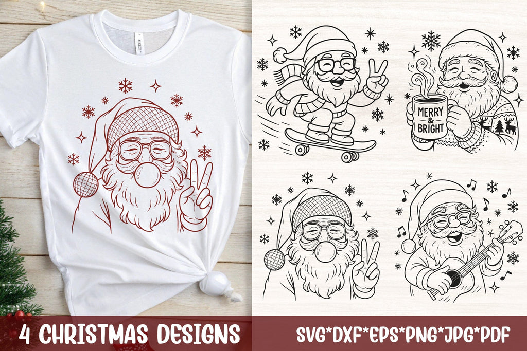 Cool Santa SVG Files | 4 Christmas Line Art Designs for Cricut - So Fontsy