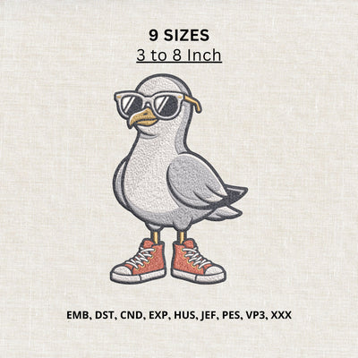Cool Seagull with Sunglasses Machine Embroidery Design – Funny Beach Bird Embroidery File Embroidery/Applique DESIGNS PatternFeed8 