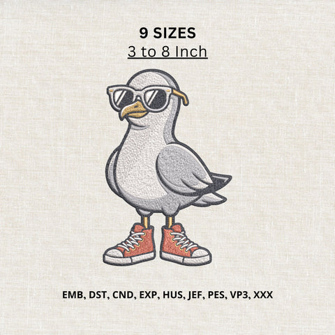 Cool Seagull with Sunglasses Machine Embroidery Design – Funny Beach Bird Embroidery File Embroidery/Applique DESIGNS PatternFeed8 