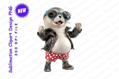 Cool seal character wearing leather jacket clipart png Sublimation Regulrcrative 