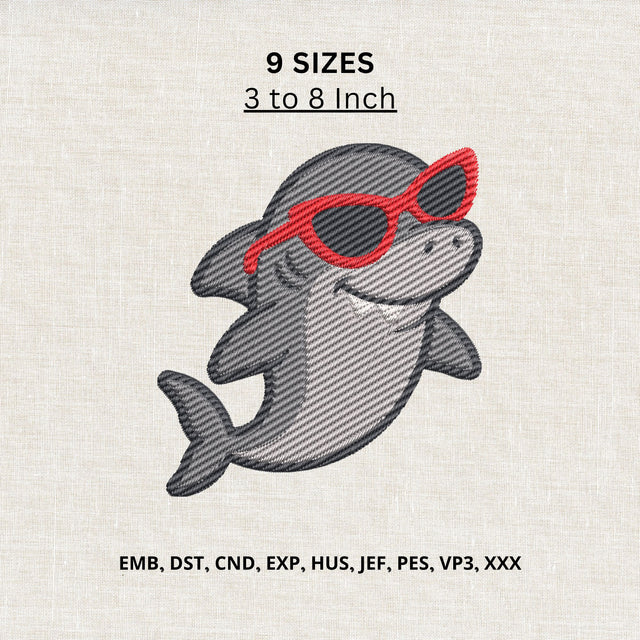 Cool Shark Sunglasses Machine Embroidery Design – Cute Shark Embroidery File Embroidery/Applique DESIGNS PatternFeed8 