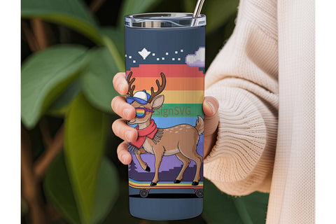 Cool Skateboarding Deer 20oz Tumbler Sublimation DesignSVG 