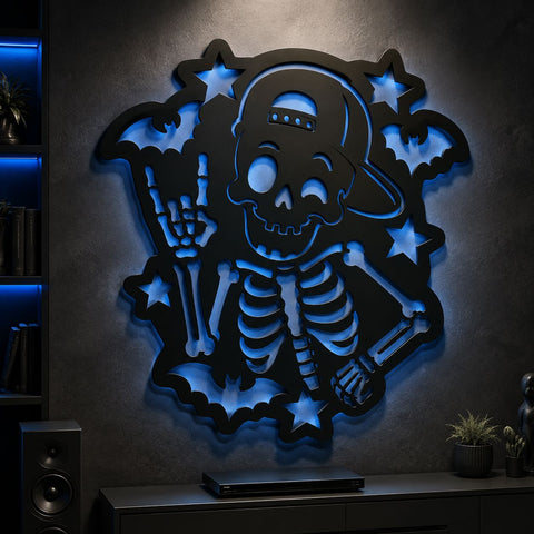 Cool Skeleton Boy Laser SVG | Skeleton DXF Cut File | Spooky Skull Metal Art | Halloween CNC Plasma File | Gothic Wall Decor SVG HappyDesignStudio 