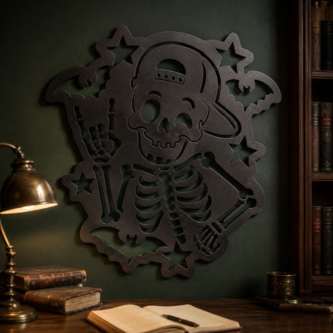 Cool Skeleton Boy Laser SVG | Skeleton DXF Cut File | Spooky Skull Metal Art | Halloween CNC Plasma File | Gothic Wall Decor SVG HappyDesignStudio 