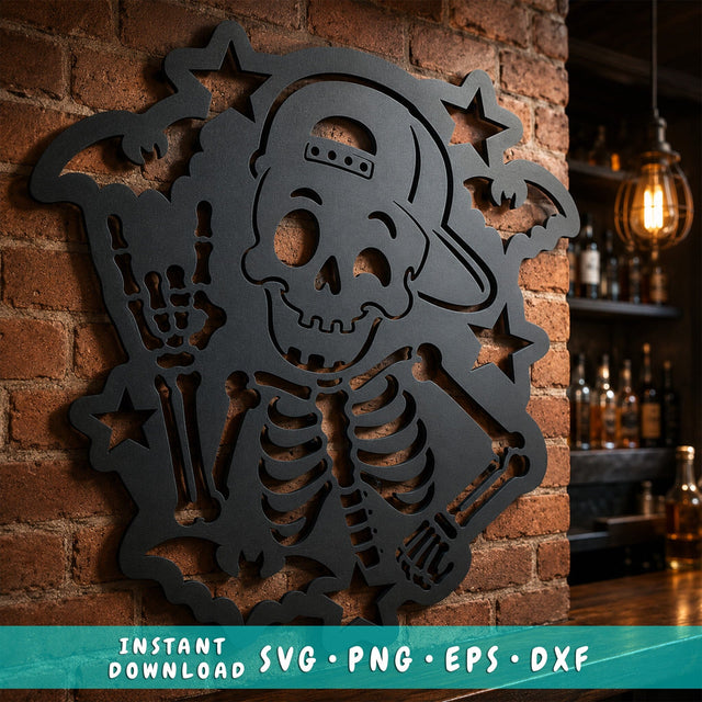 Cool Skeleton Boy Laser SVG | Skeleton DXF Cut File | Spooky Skull Metal Art | Halloween CNC Plasma File | Gothic Wall Decor SVG HappyDesignStudio 