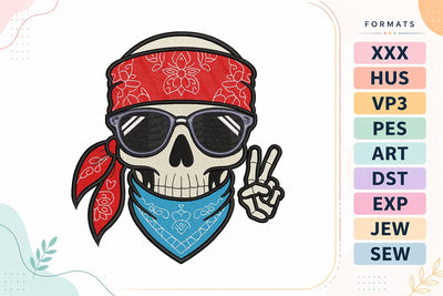 Cool Skull with Bandana and Sunglasses Halloween Embroidery Design Embroidery/Applique DESIGNS sg embroidery 
