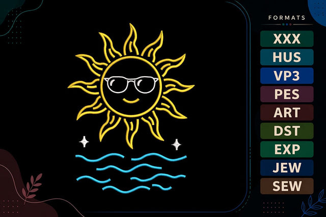 Cool Sun Summer Vacation Embroidery Design Embroidery/Applique DESIGNS sg embroidery 