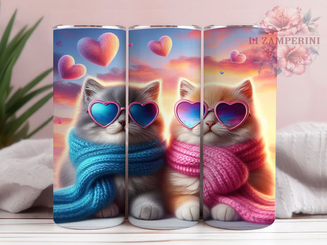 Cool Valentine Cat Tumbler, Valentine Kitty Pattern, Stylish Cat Design, 20Oz Sublimation Wrap, Romantic Cat Art, Trendy Feline Texture, Tumbler Sublimation Sublimation Li Zamperini 