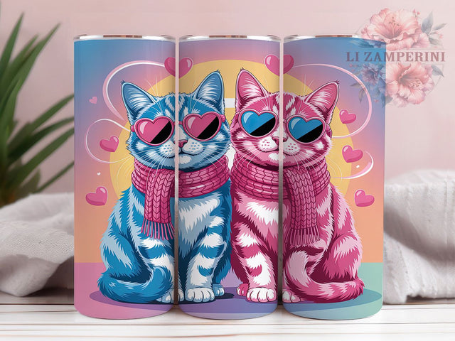 Cool Valentine Cat Tumbler, Valentine Kitty Pattern, Stylish Cat Design, 20Oz Sublimation Wrap, Romantic Cat Art, Trendy Feline Texture, Tumbler Sublimation Sublimation Li Zamperini 