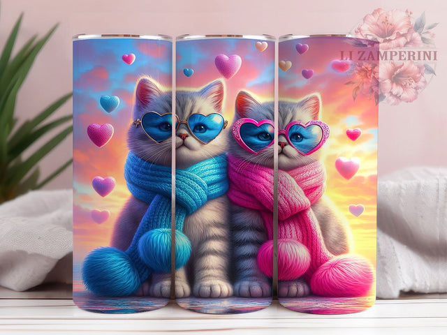 Cool Valentine Cat Tumbler, Valentine Kitty Pattern, Stylish Cat Design, 20Oz Sublimation Wrap, Romantic Cat Art, Trendy Feline Texture, Tumbler Sublimation Sublimation Li Zamperini 