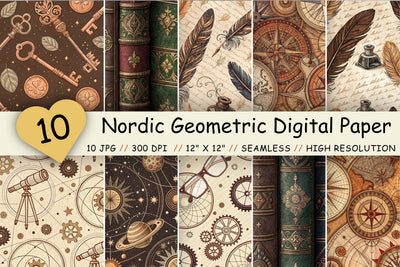 Copper Academia Digital Paper - Vintage Antique Ephemera Seamless Patterns Digital Pattern FloridPrintables 
