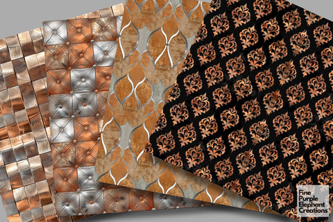 Copper Glam Digital Paper | Luxury Glitter Art Deco Digital Pattern Fine Purple Elephant Creations 