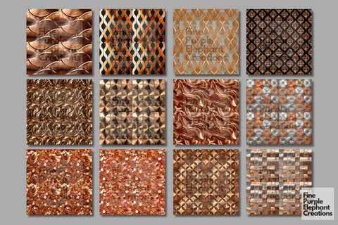 Copper Glam Digital Paper | Luxury Glitter Art Deco Digital Pattern Fine Purple Elephant Creations 