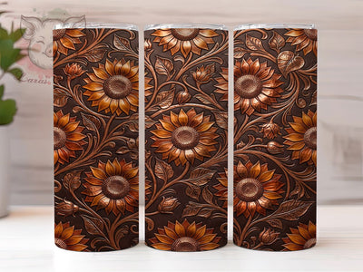 Copper Leather Sunflower 20oz Tumbler, Copper Leather Sunflower, Leather Sunflower, Copper Sunflower, Sunflower Tumbler, 20oz Tumbler, Leather Tumbler, Tumbler Wrap Sublimation Lara' s Designs 