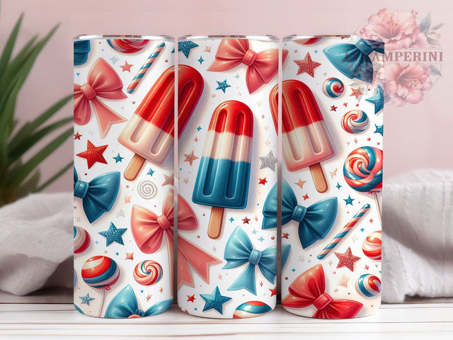 Coquette 4th of July Popsicle Patriotic Tumbler, Popsicle Tumbler Wrap, 20oz Sublimation Design, Patriotic Aesthetic PNG, Red White Blue Tumbler, Cute Independence Day Wrap Sublimation Li Zamperini 