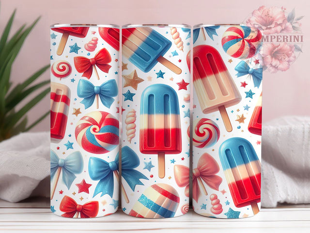 Coquette 4th of July Popsicle Patriotic Tumbler, Popsicle Tumbler Wrap, 20oz Sublimation Design, Patriotic Aesthetic PNG, Red White Blue Tumbler, Cute Independence Day Wrap Sublimation Li Zamperini 
