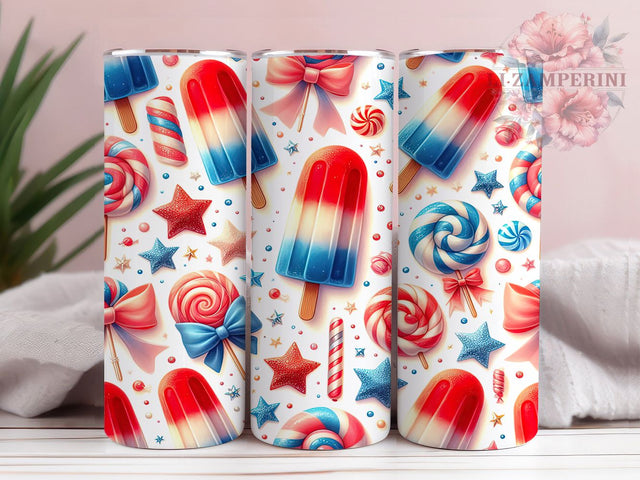 Coquette 4th of July Popsicle Patriotic Tumbler, Popsicle Tumbler Wrap, 20oz Sublimation Design, Patriotic Aesthetic PNG, Red White Blue Tumbler, Cute Independence Day Wrap Sublimation Li Zamperini 