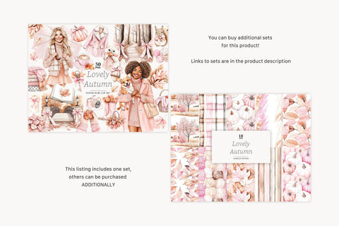 Coquette Autumn Digital Papers | Pink Fall Backgrounds Digital Pattern GlamArtZhanna 