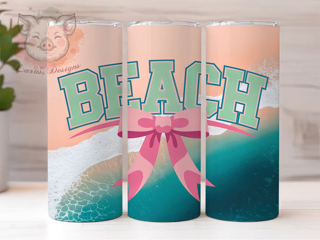 Coquette Beach Bow 20oz Tumbler, Beach Theme Art, Sublimation Tumbler Wrap, 20oz Tumbler, Summer Coastal Style, Cute Girly Gift, Ocean Vibes Sublimation Lara' s Designs 