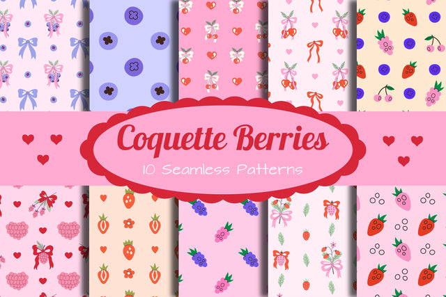 Coquette Berries Seamless Patterns & Digital Papers Digital Pattern Rin Green 