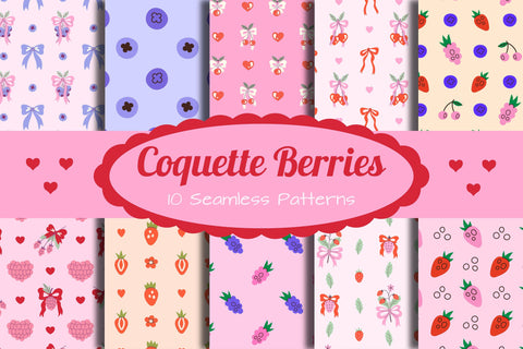 Coquette Berries Seamless Patterns & Digital Papers Digital Pattern Rin Green 
