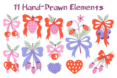 Coquette Berries with Bows PNG Clipart Sublimation Rin Green 